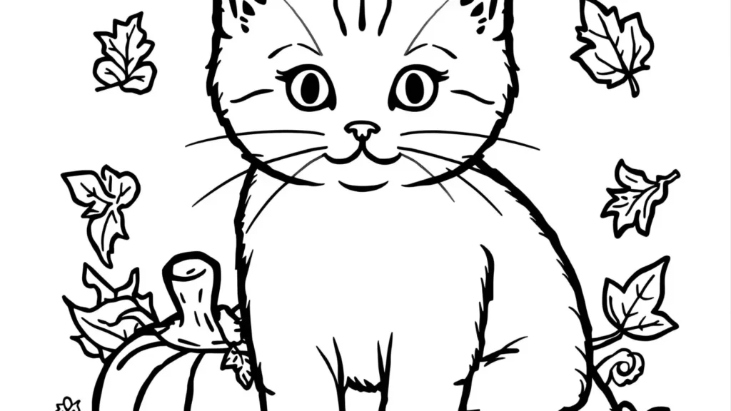Autumn Kitten Coloring Pages