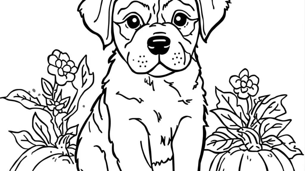 Autumn Puppy Coloring Pages