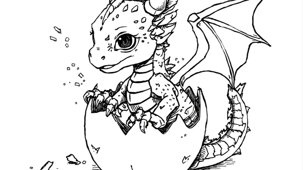 Baby Dragon Hatching From Egg Coloring Page
