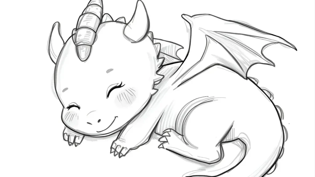 Baby Dragon Sleeping Coloring Page