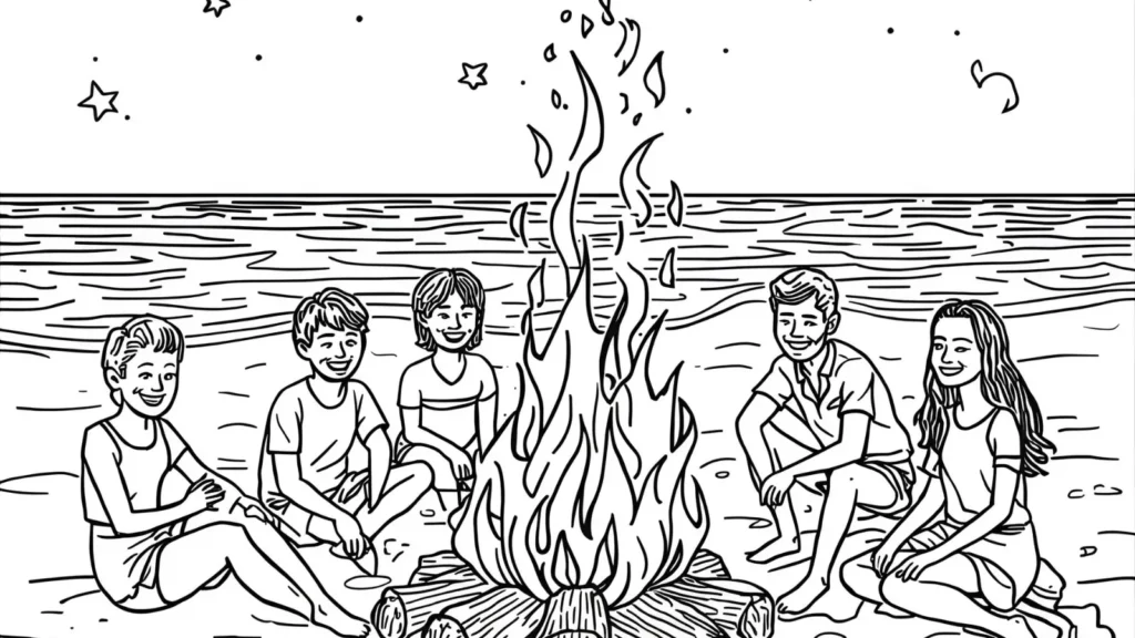 Beach Bonfire Coloring Pages
