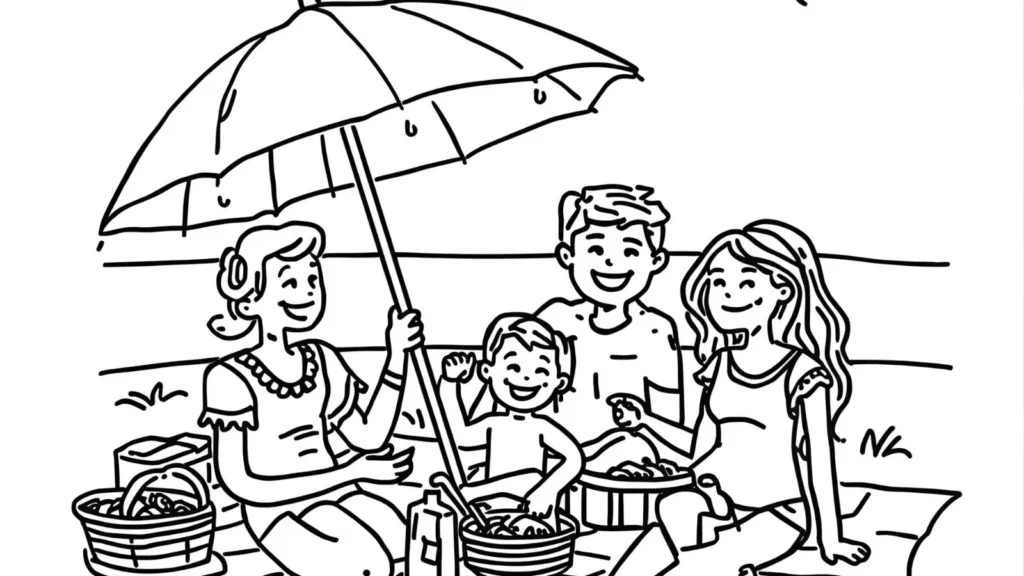 Beach Picnic Coloring Pages