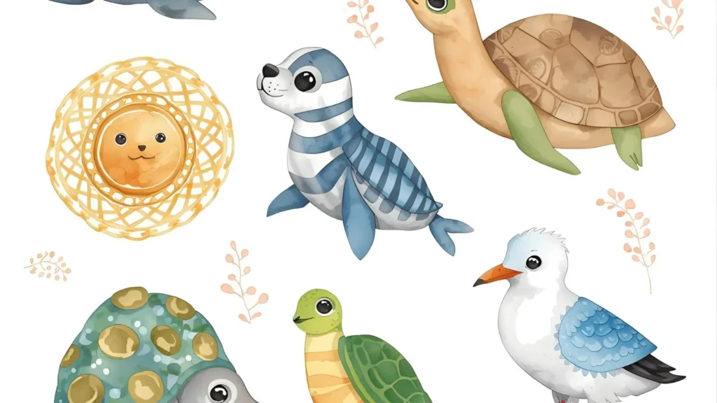 Cute Beach Animals Coloring Pages