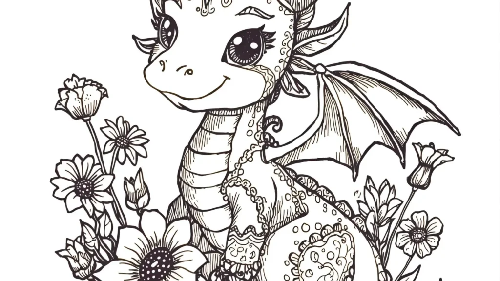 Cute Friendly Dragon Coloring Page