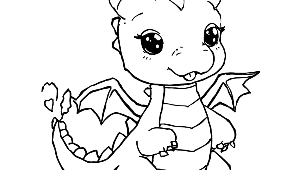 Cute Kawaii Dragon Coloring Page