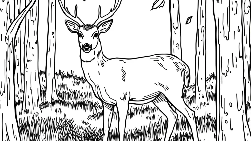 Deer in Autumn Forest Coloring Pages