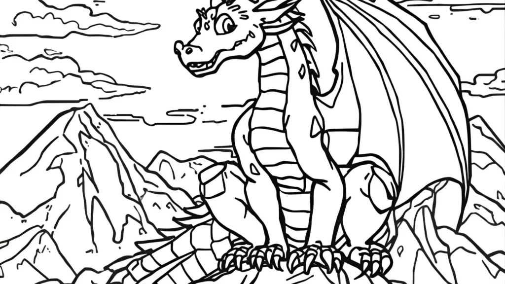 Dragon Sitting on Mountain Coloring Page