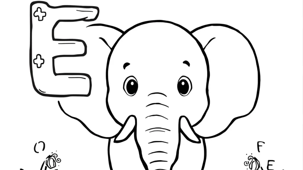 E is for Elephant Alphabet Coloring Pages 