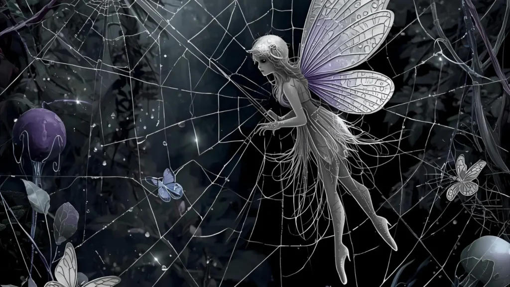 Fairy and Spiderweb Coloring Pages