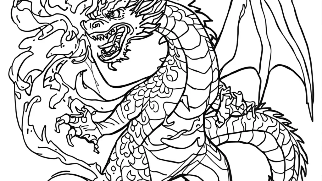 Fire-Breathing Dragon Coloring Page 🔥