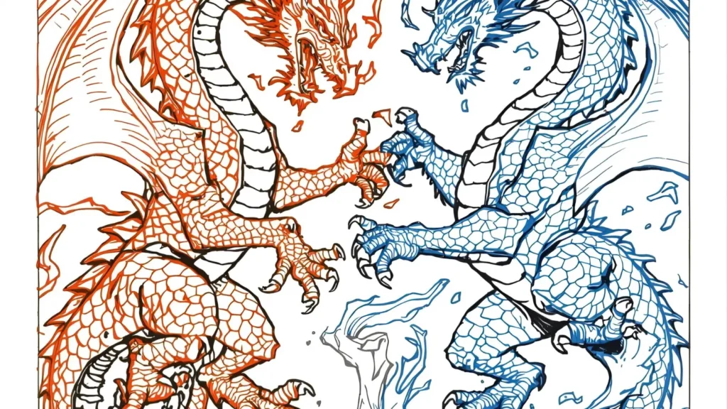 Fire Dragon vs Ice Dragon Coloring Page