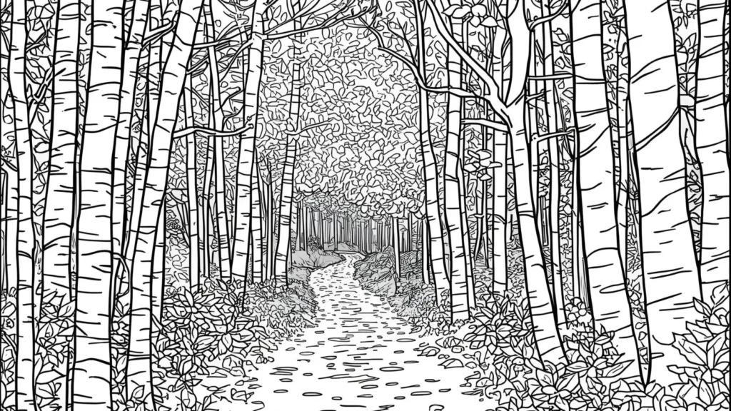 Forest Path Autumn Coloring Pages
