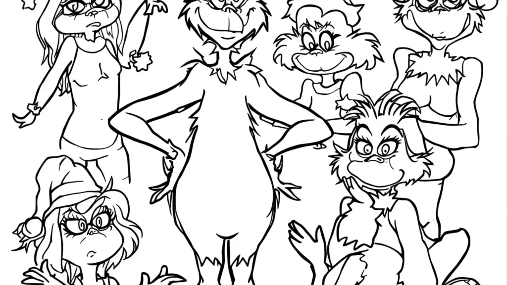 Funny Grinch Poses Coloring Page