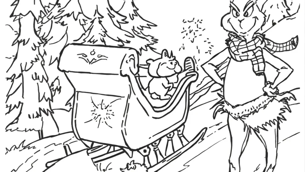 Grinch and Sleigh Coloring Page