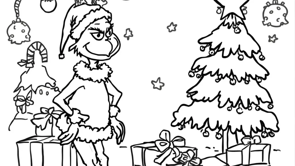 Grinch and Christmas Cards Coloring Page