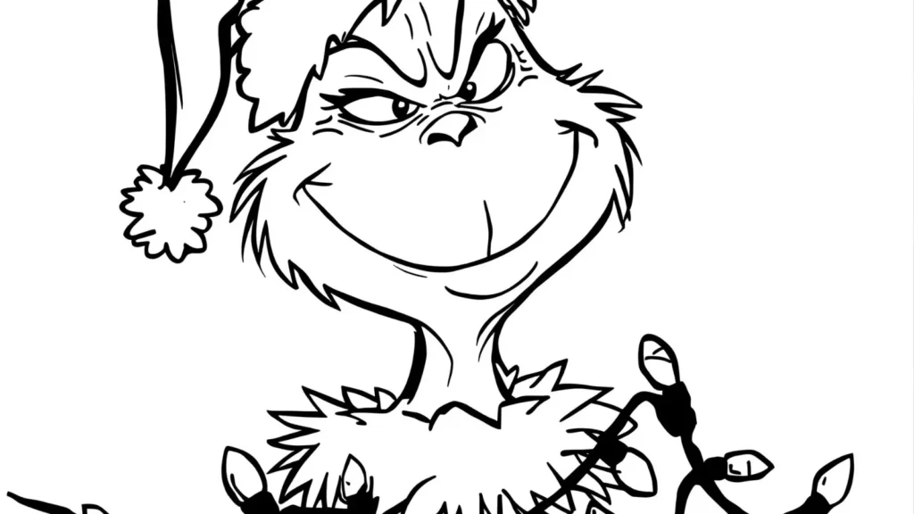 Grinch with Christmas Lights Coloring Page