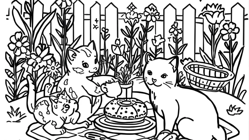 Hello Kitty Garden Picnic Coloring Pages