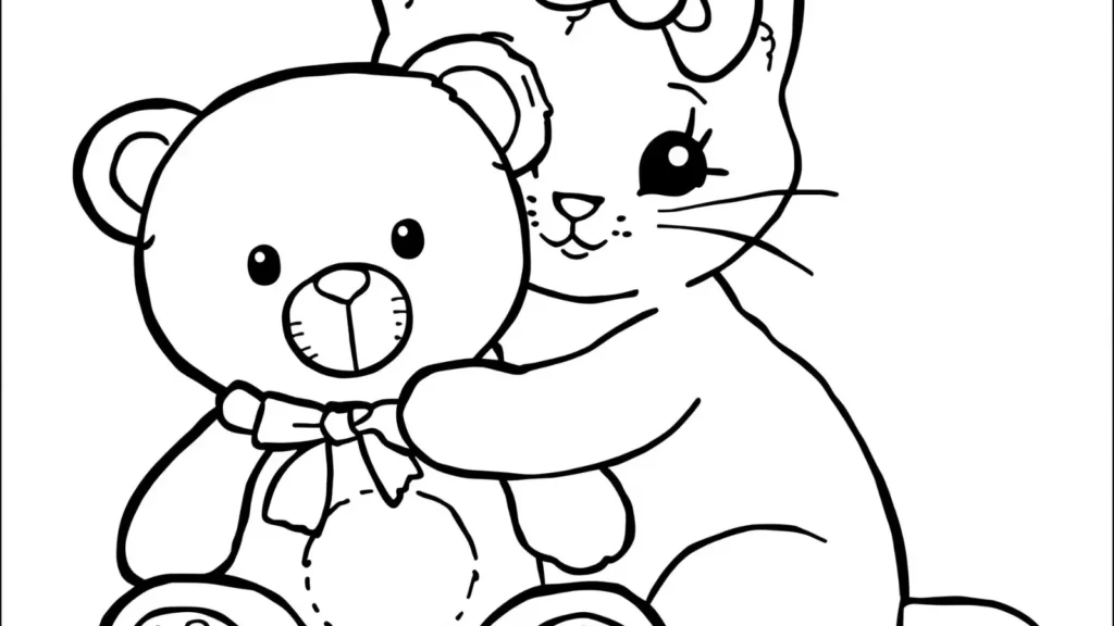 Hello Kitty with Teddy Bear Coloring Pages