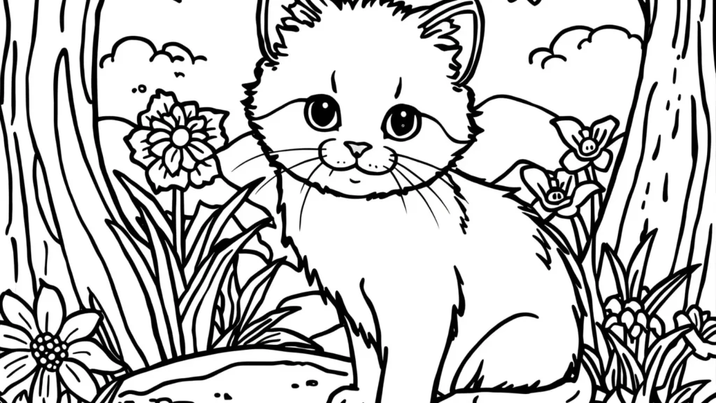 Kitty Nature Adventure Coloring Pages