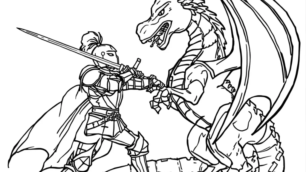 Knight vs Dragon Coloring Page