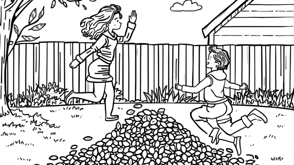 Leaf Pile Jumping Coloring Pages