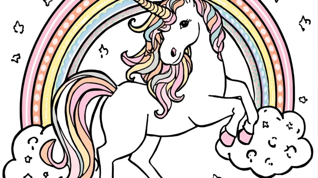 Magical Rainbow Unicorn Coloring Pages Printable