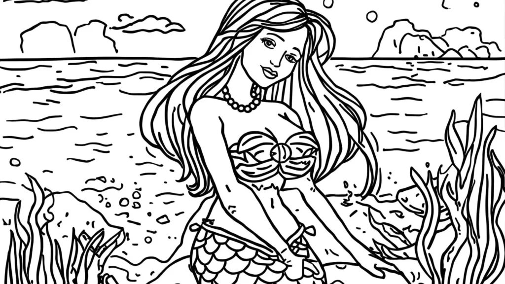 Mermaid Beach Coloring Pages