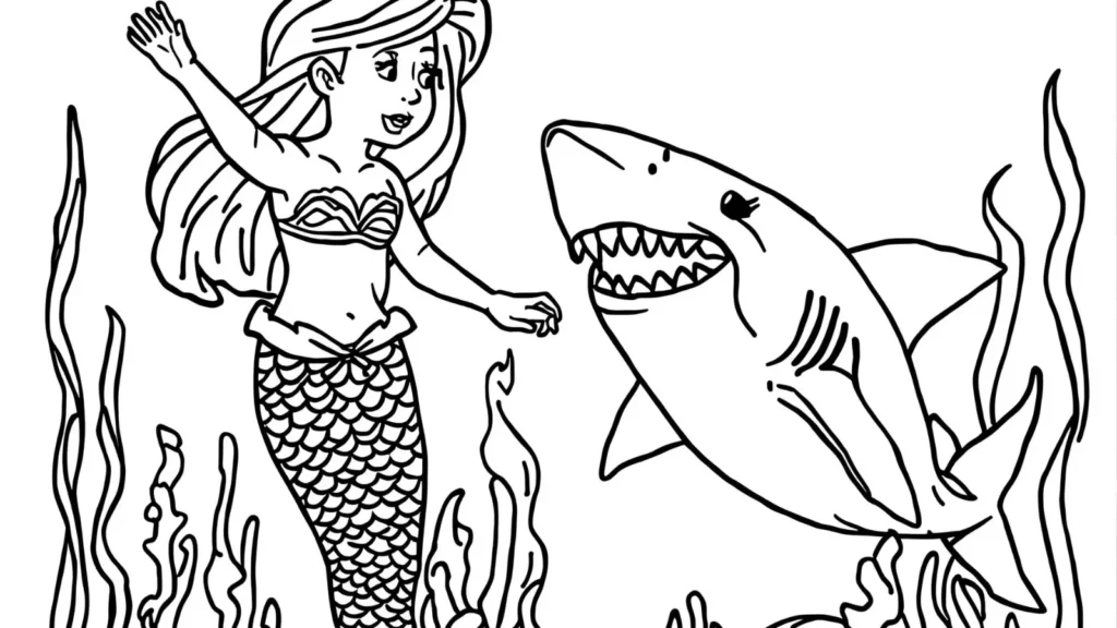 Mermaid & Shark Coloring Pages