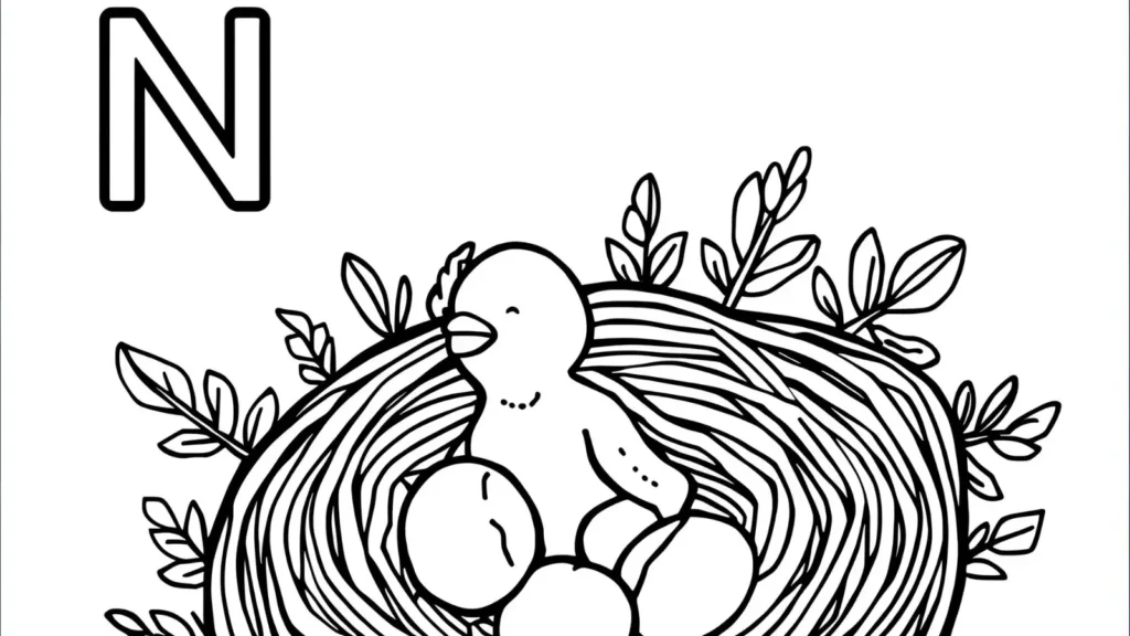 N is for Nest Alphabet Coloring Pages