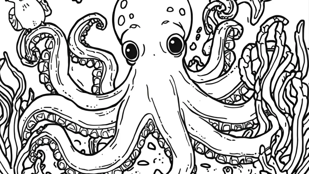 Octopus Beach Coloring Pages 