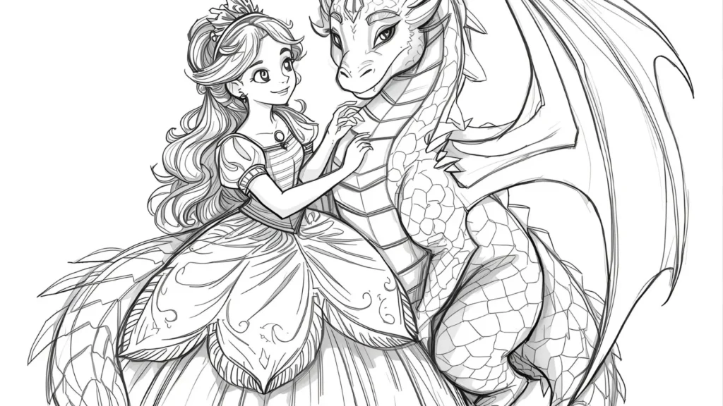 Princess and Dragon Coloring Page