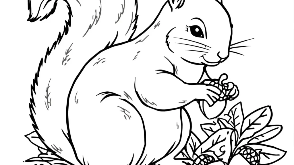 Squirrel Gathering Acorns Coloring Pages