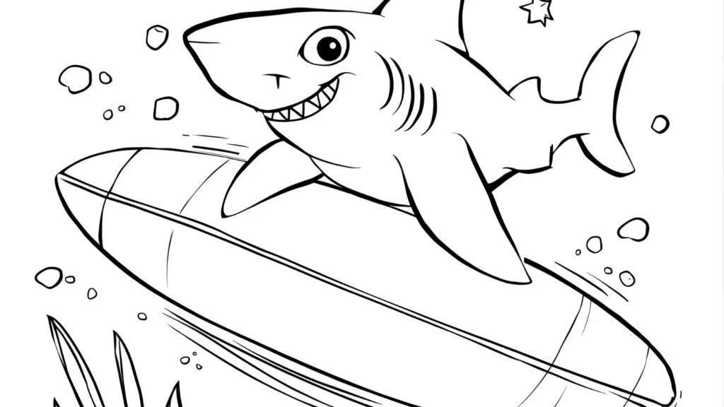 Surfing Shark Coloring Pages