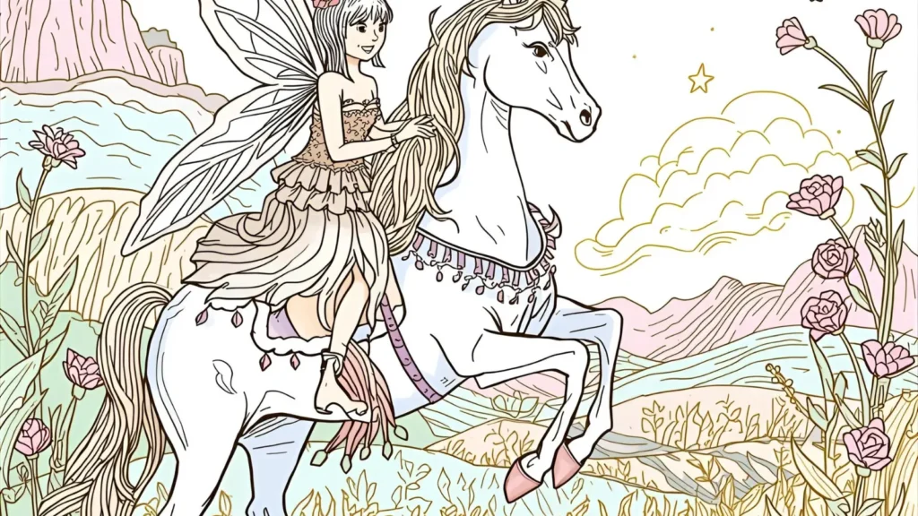 Unicorn and Fairy Coloring Pages