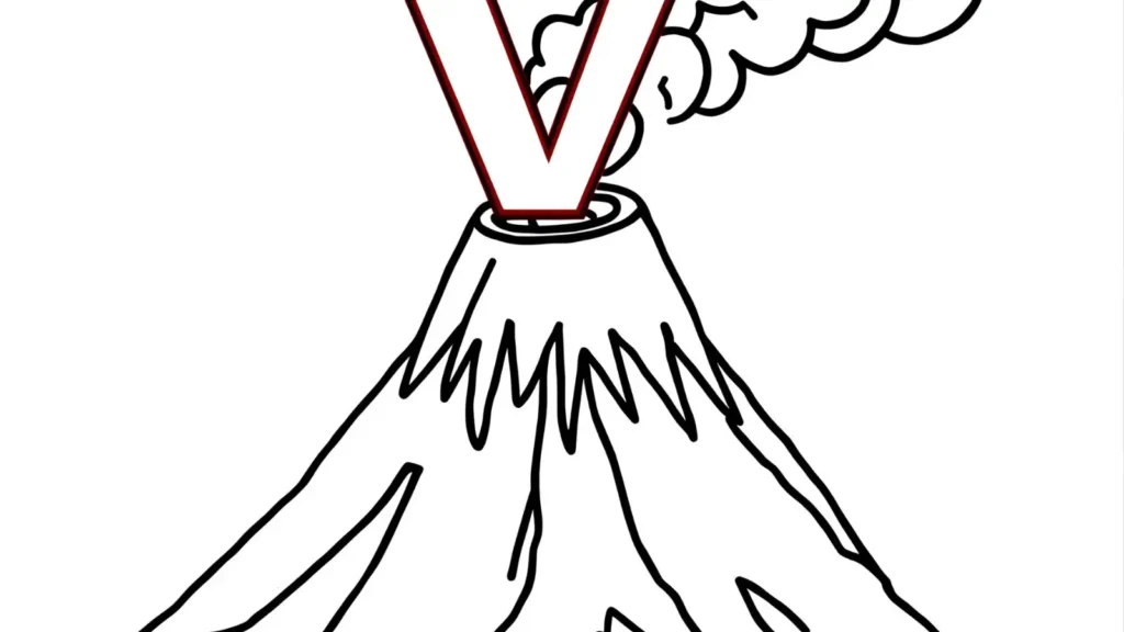 V is for Volcano Alphabet Coloring Pages 🌋
