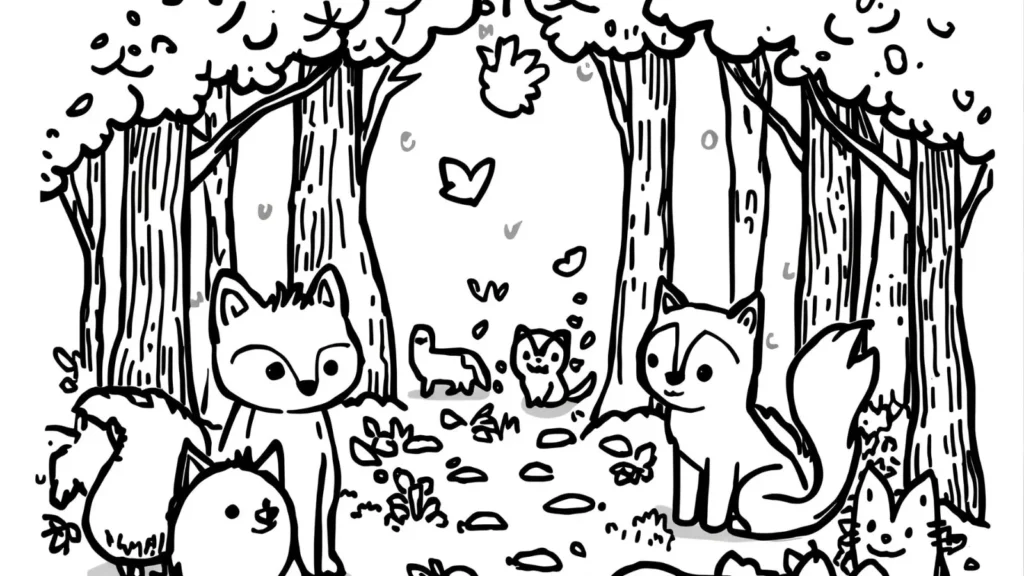 Woodland Animals Autumn Coloring Pages