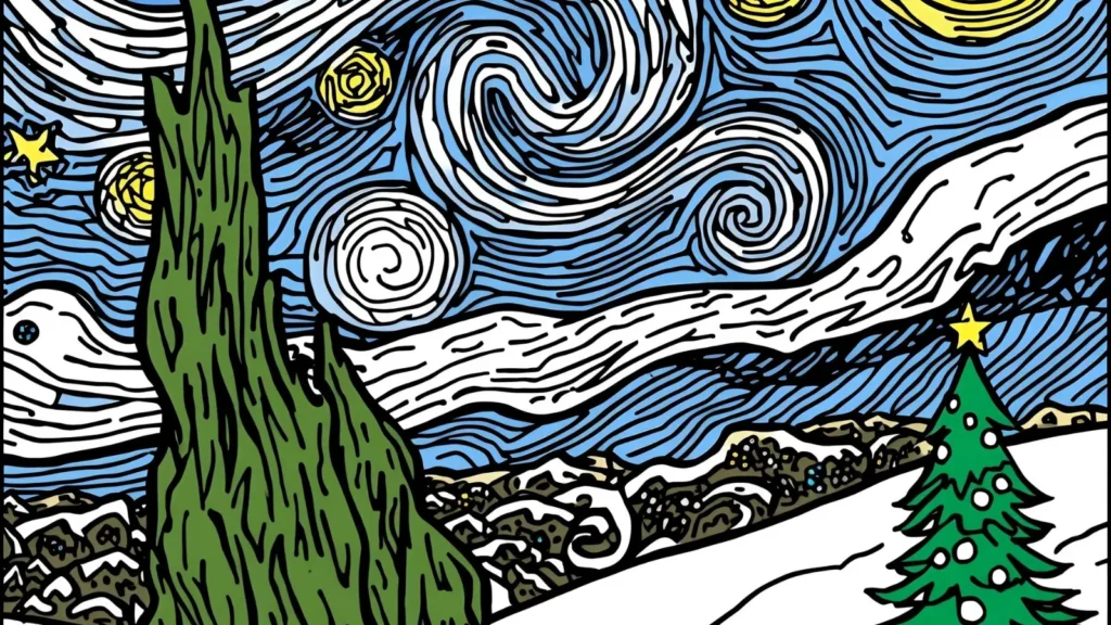 🌟 Starry Night Christmas Coloring Pages
