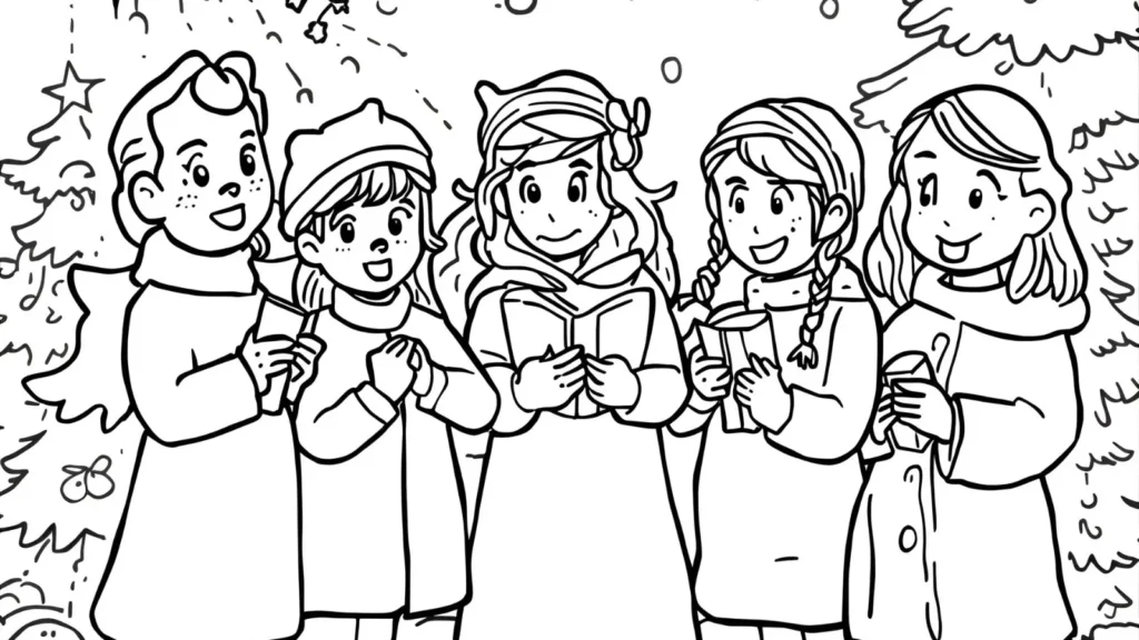 🎵 Carol Singing Coloring Pages