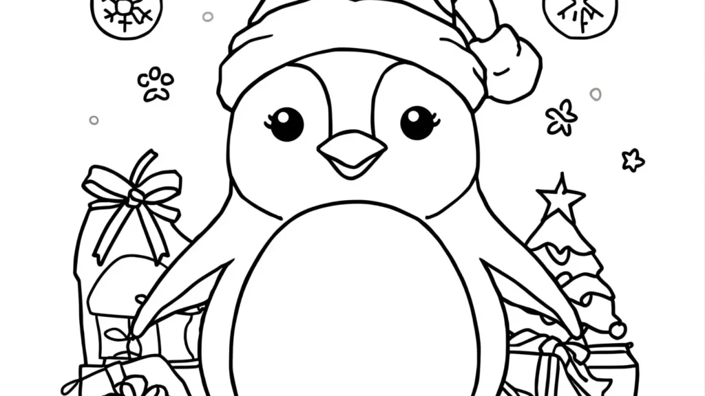 🐧 Penguin Christmas Coloring Pages
