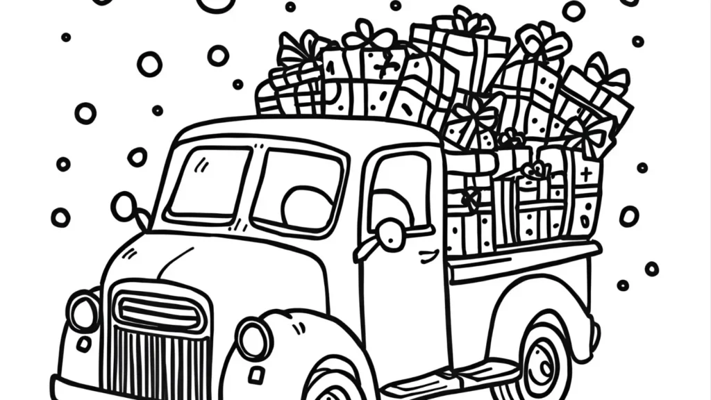 📦 Christmas Delivery Truck Coloring Pages