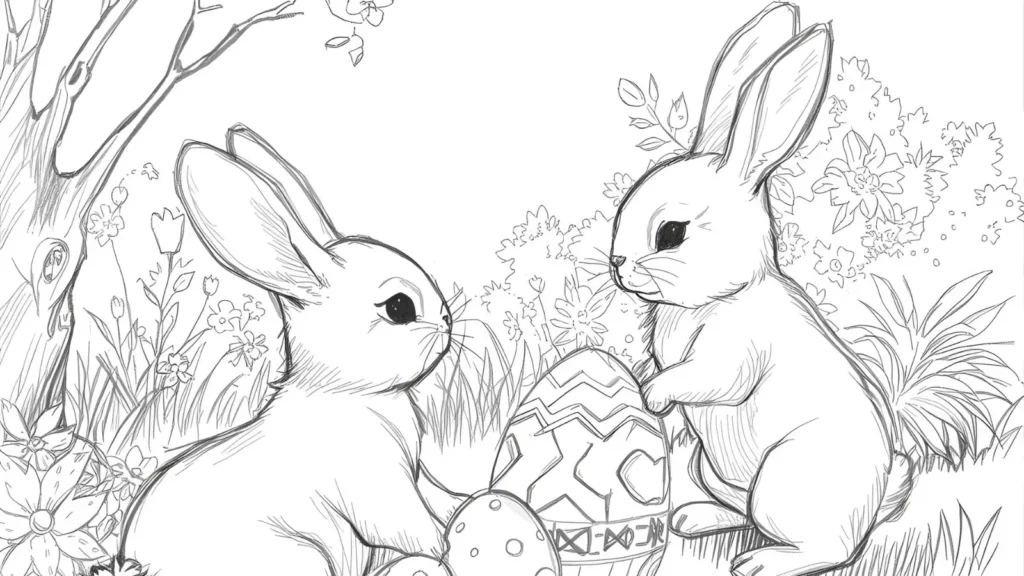 🥚 Easter Egg Hunt Bunny Coloring Pages